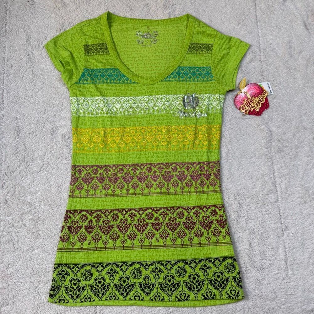 NWT Apple Bottoms Lime Graphic Tunic Tee – Y2K Logo Stripe Top